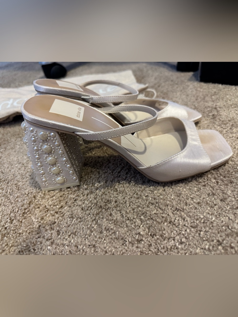 Dolce Vita Jemmy Pearl Heels in Vanilla Silk - Size 8